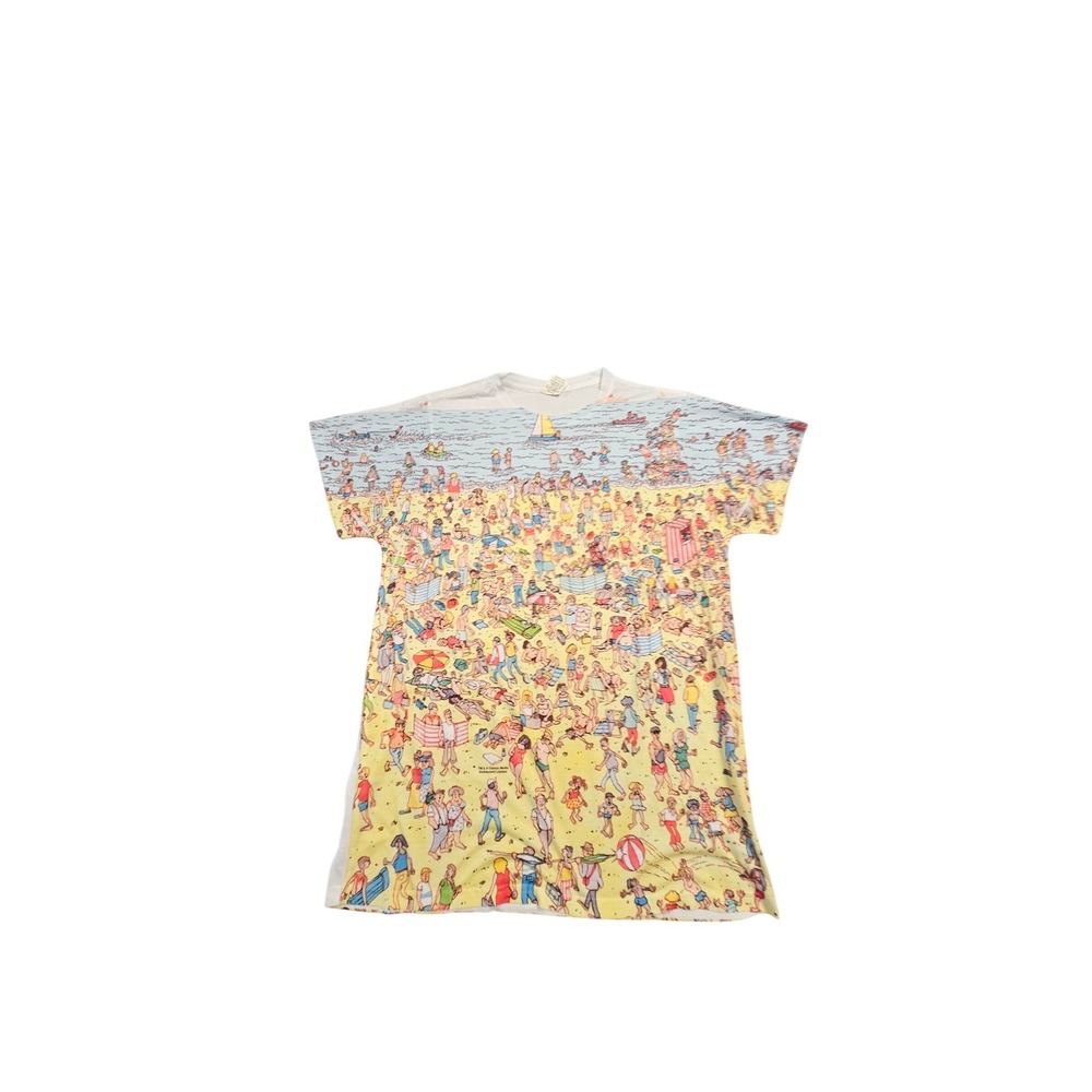 Logo‎ Vision Wheres Waldo Beach Scene Graphic T-Shirt Mens L White Short Sleeve